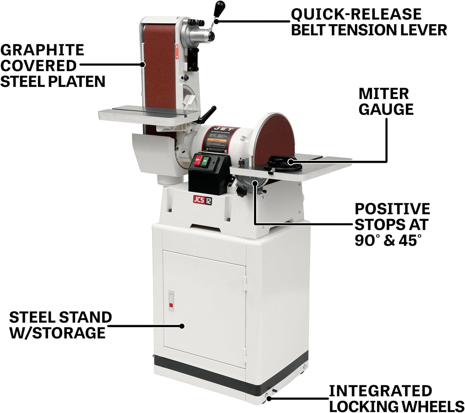 JET 6' x 48' Belt & 12' Disc Sander, Closed Stand, 1-1/2 HP, 115/230V 1Ph (JSG-6CS)