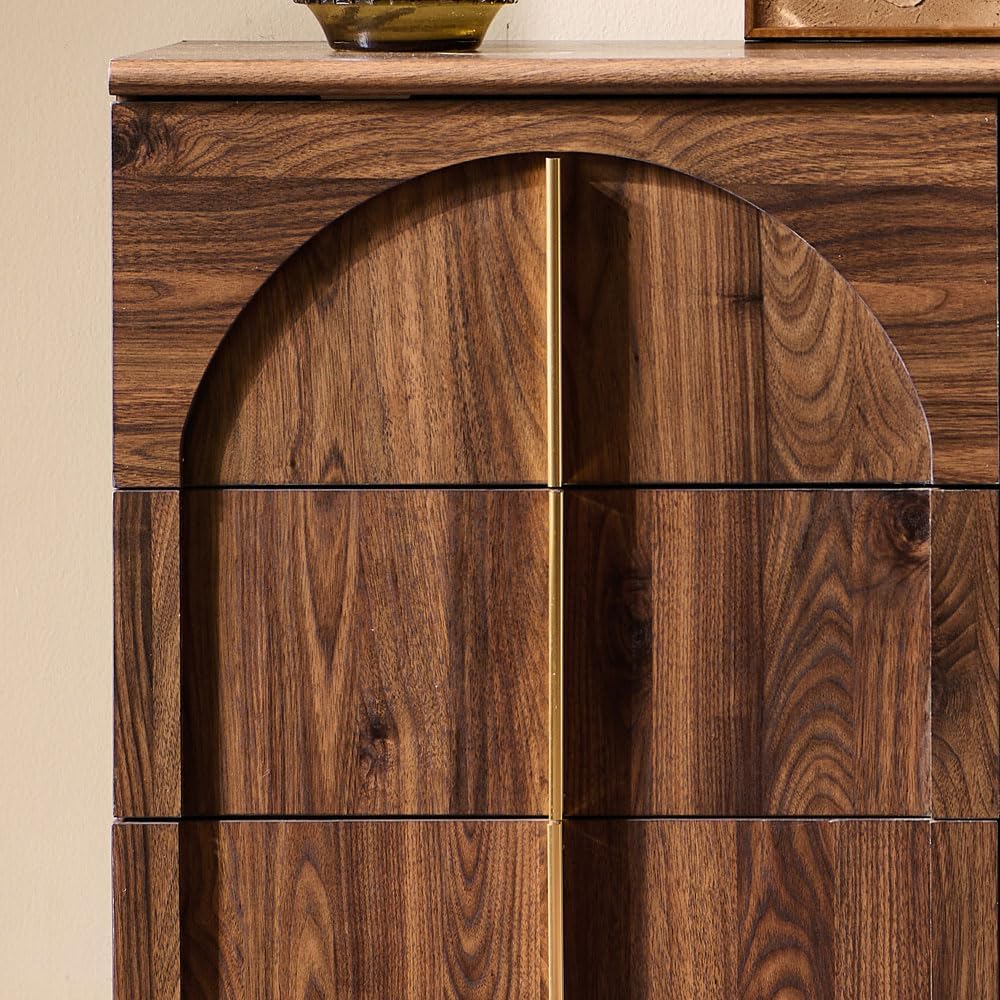 ACCOHOHO Arched Dresser for Bedroom with 9 Drawers, 52' Wide Modern Chest of Drawers with Rounded Edge & Metal Handles, Wood Storage Closet Dressers TV Stand for Living Room, Hallway, Brown