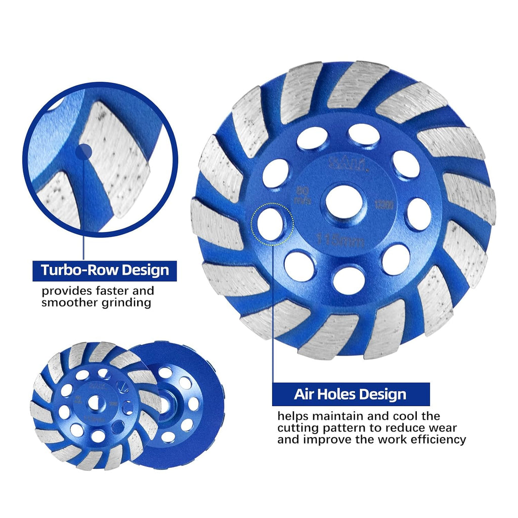SALI 5PCS 7 Inch Concrete Grinding Wheels 20 Turbo Diamond Segments 5/8-11 Arbor Diamond Grinding Wheel Fit for Paint, Epoxy, Mastic, Coating Removal