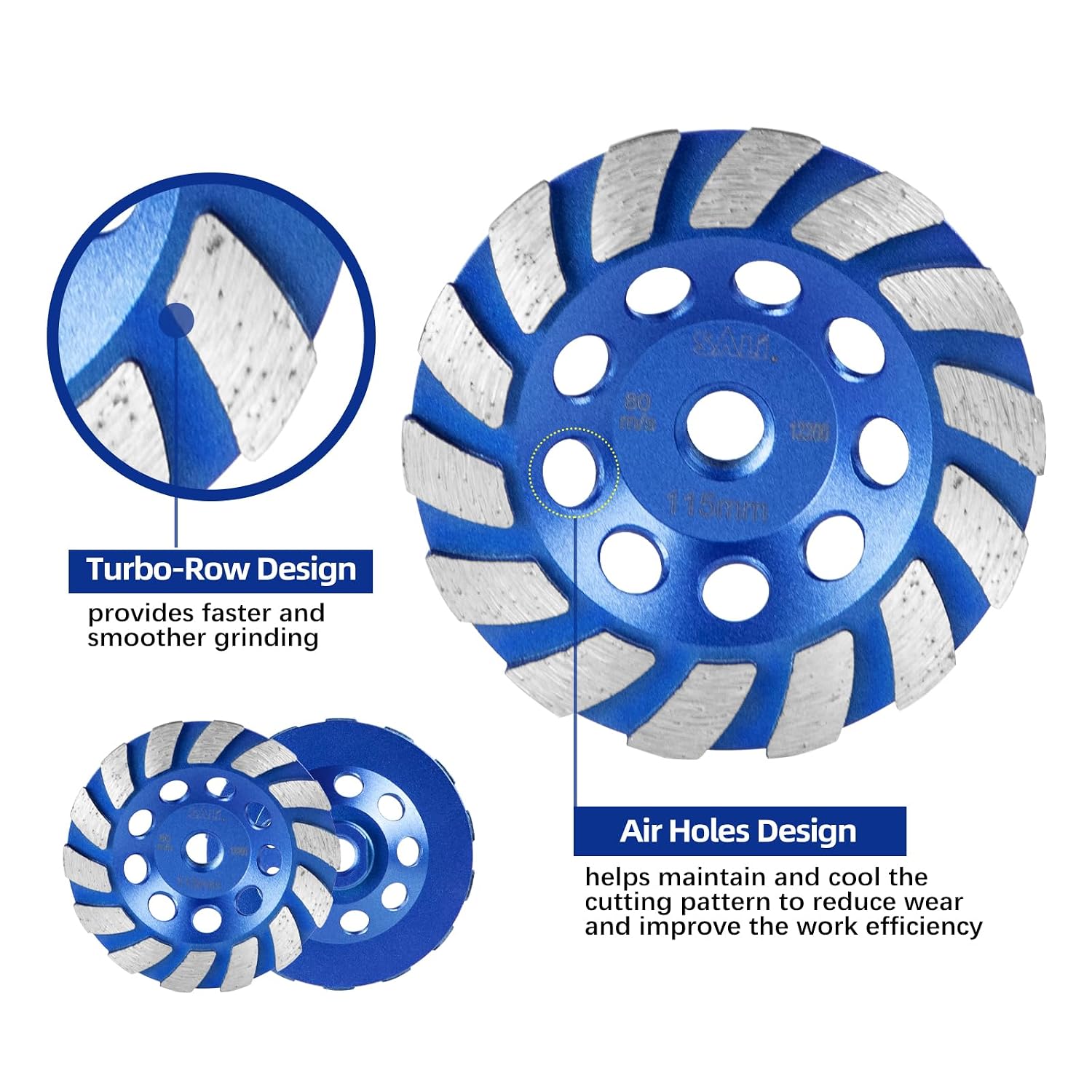 SALI 5PCS 7 Inch Concrete Grinding Wheels 20 Turbo Diamond Segments 5/8-11 Arbor Diamond Grinding Wheel Fit for Paint, Epoxy, Mastic, Coating Removal