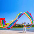 OVARIA Dragon Dance Fitness Ribbon 3D Dragon Head and Swing Rope Combo Chinese Wulong Flowy Ribbon Streamer Outdoor Fitness Dragon Stage Prop Set(Rainbow,33ft)