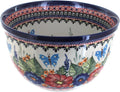 Blue Rose Polish Pottery - Red Floral Butterfly Medium Mixing Bowl - 8 Cup Capacity - Polish Pottery Ceramic Bowl for Baking, Mixing & Serving