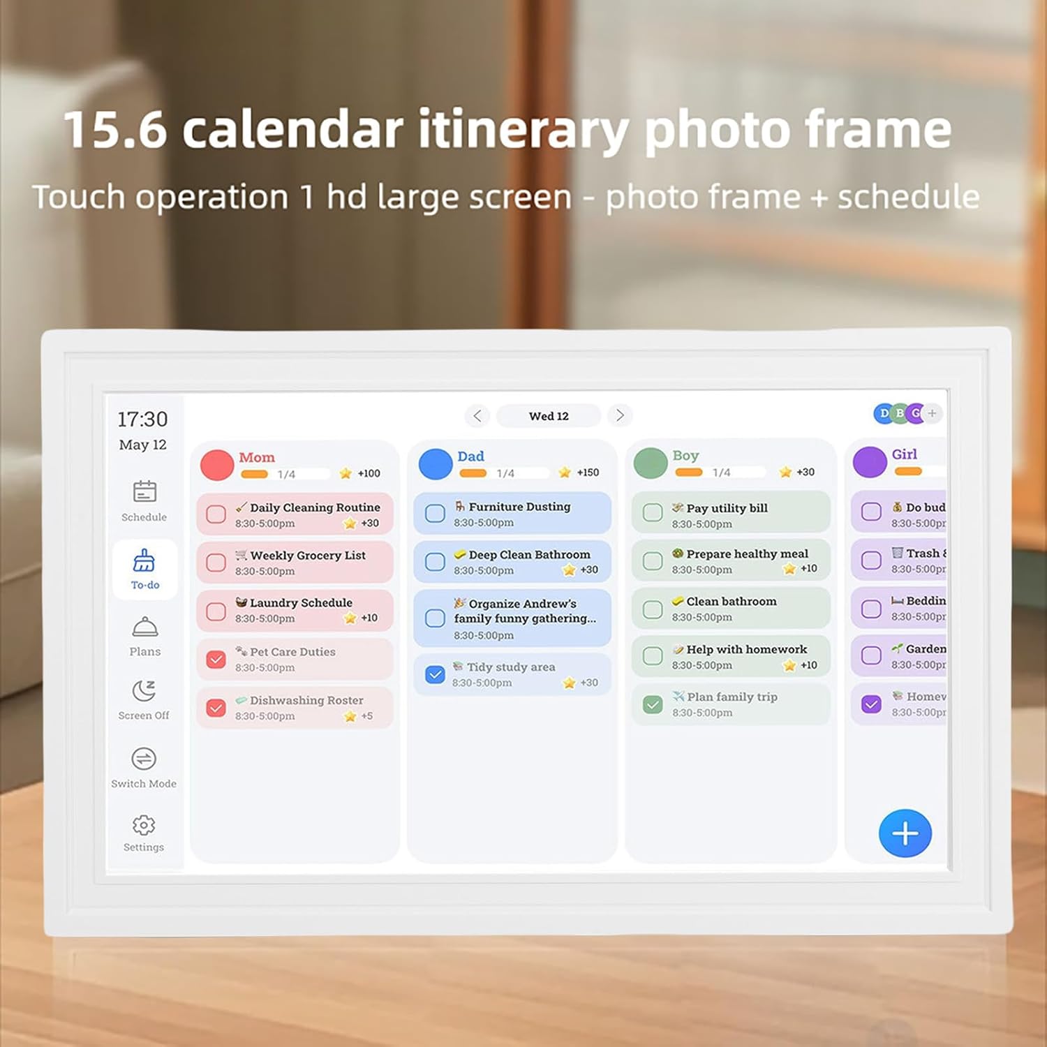 AYNEFY Smart Digital Calendar,15.6 Inch HD Touchscreen Wall Mounted Desktop Placement Digital Picture Frame Family Calendar Planner with APP for Share Family Schedules (Pure White)