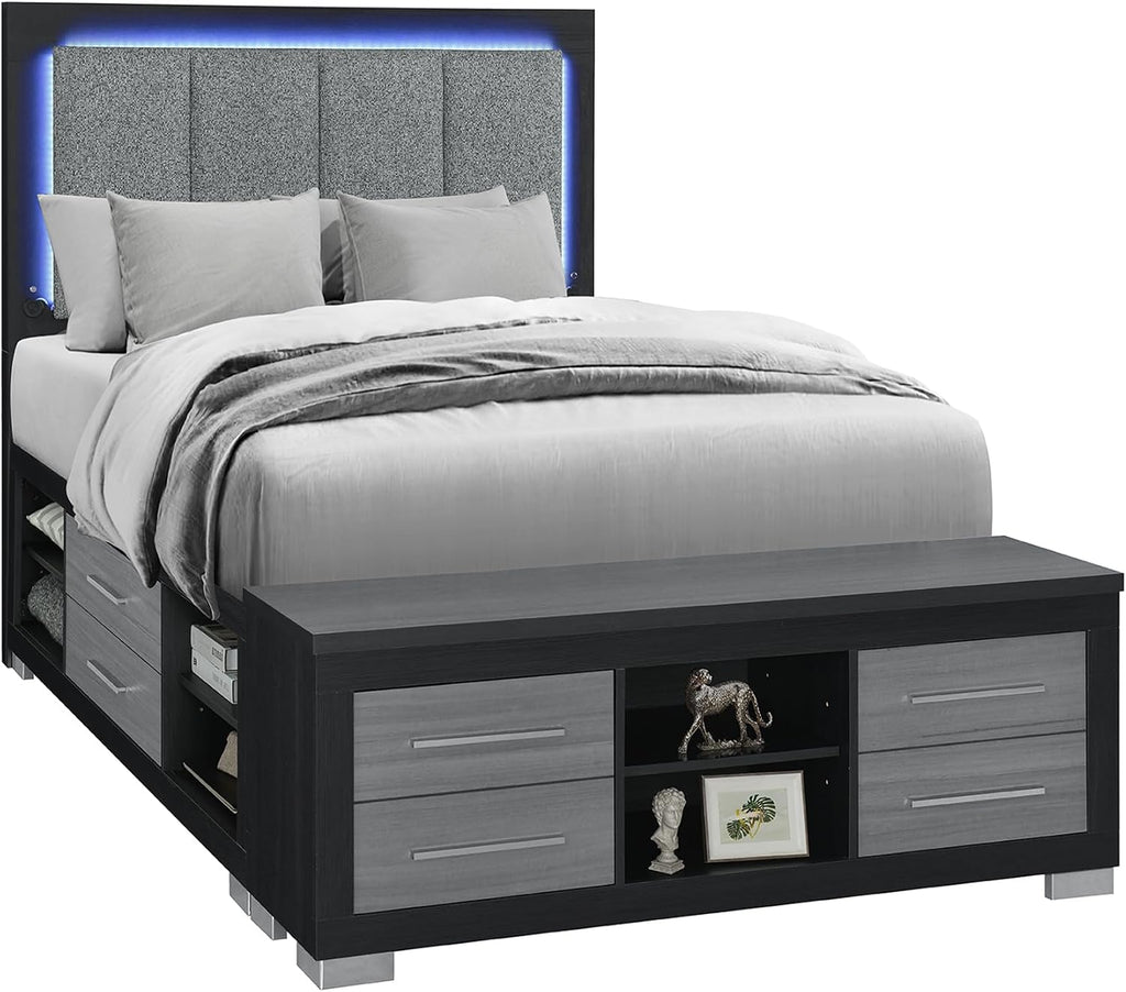 5PC Black Grey Full Bedroom Set