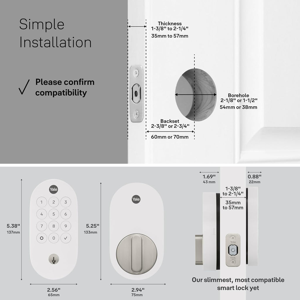 Yale Snow Keyed Deadbolt Smart Lock with Google Matter, YRD510-MT1-SNW