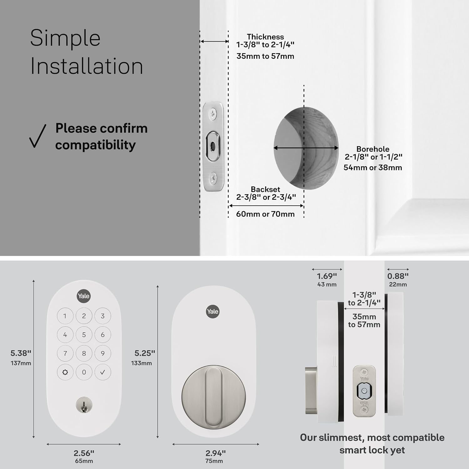 Yale Snow Keyed Deadbolt Smart Lock with Google Matter, YRD510-MT1-SNW