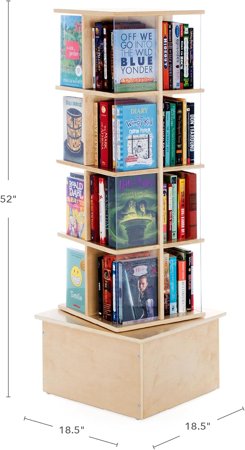Guidecraft Floor Standing Rotating Book Display: Spinning Bookshelf Tower for Classroom, Kids Playroom, Library | Revolving Bookcase w/Acrylic Windows, Birch Plywood Montessori Storage Furniture