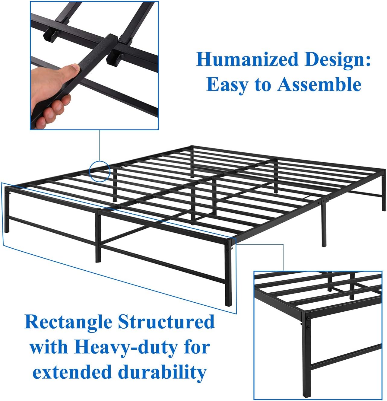 VECELO Metal Platform Bed Frame, No Box Spring Needed/Mattress Foundation/Steel Slat Support Black (King)