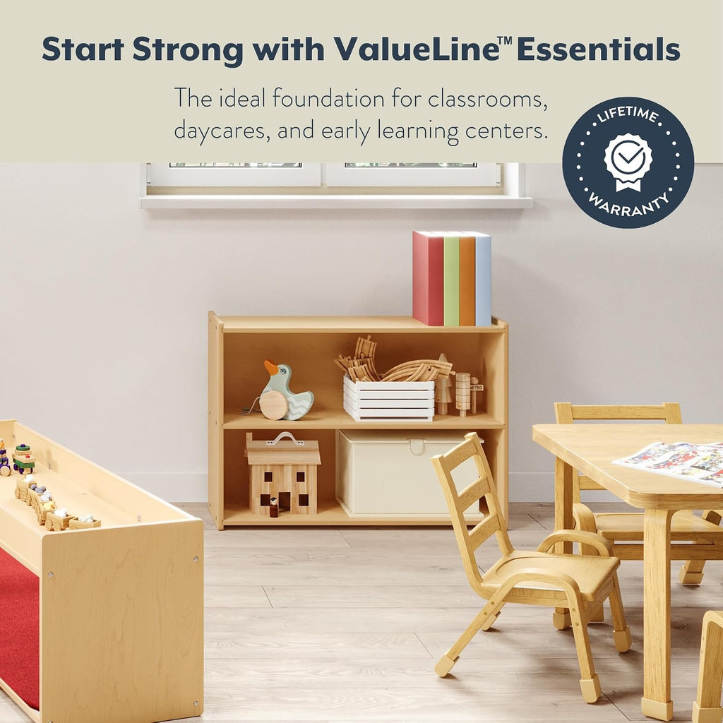 Angeles Value Line Narrow 2-Shelf Storage, 36' L x 26' H, Kids Storage Organizer, Kids Bookshelf for Classroom, Playroom, Nursery, Montessori School, Natural