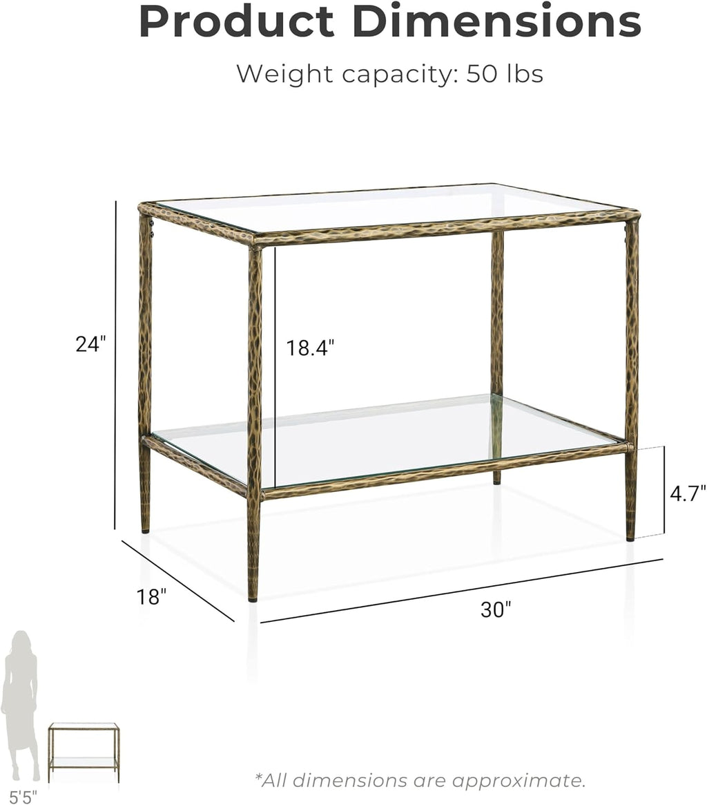 24/7 Shop at Home Lalia Hammered Metal 3-Piece Bedroom Collection, Upholstered Bed Frame with Beige Fabric Headboard, Forged Steel, Bench and 1-Shelf Nightstand, Foundation Required, Full, Matte Gold