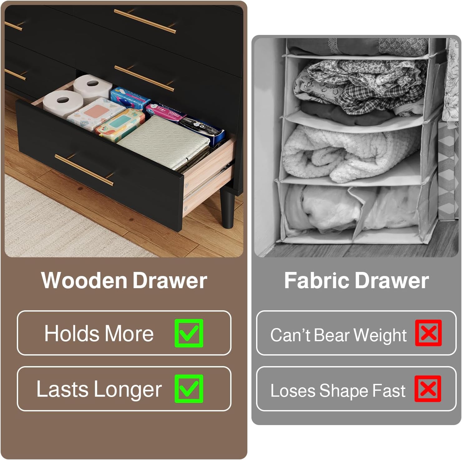 Ahomly 6 Drawer Dresser for Bedroom, Modern Dresser with Anti-Tip Kit, Ample Storage & Silent Gliding Slides, Wooden Chest of Drawers for Living Room, Entryway, Nursery, Black