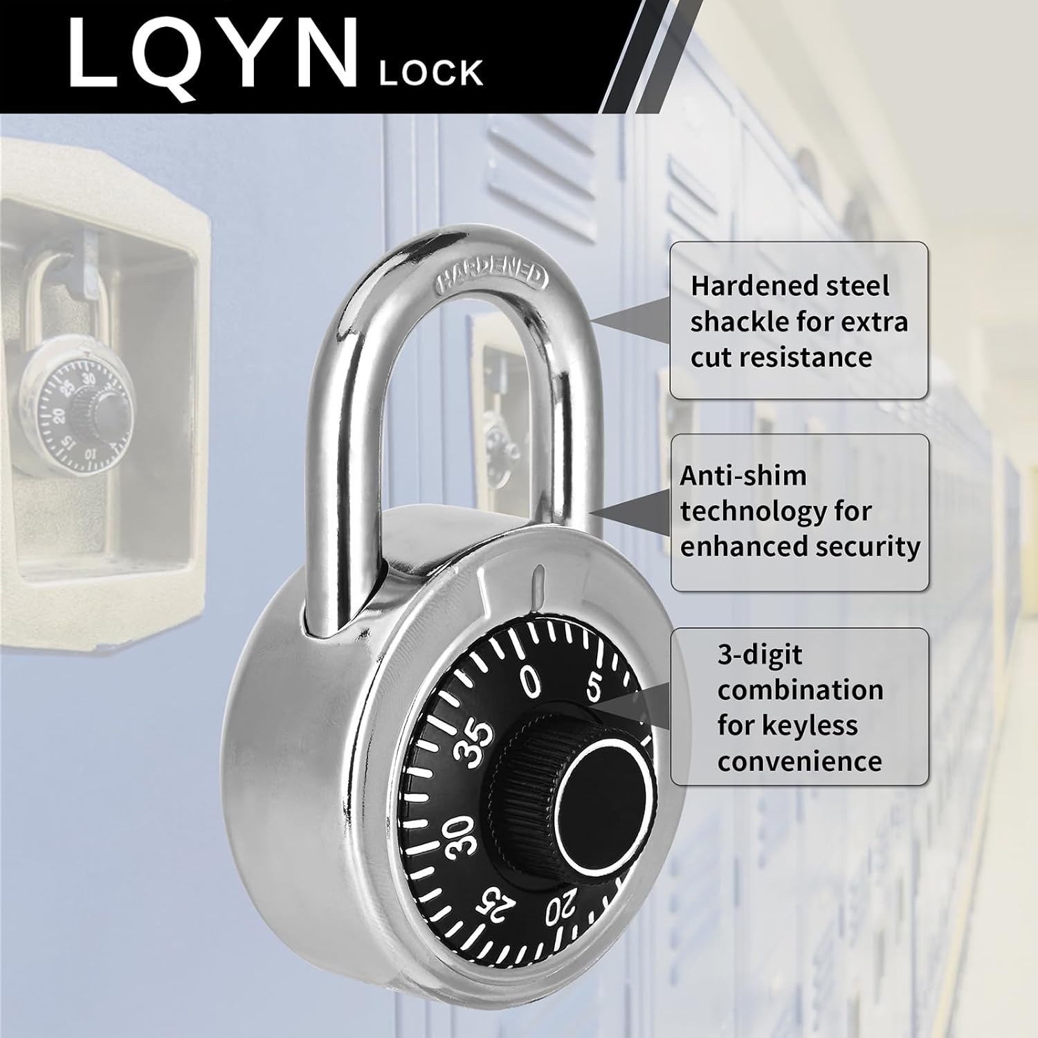 Combination Lock, LQYN Standard Dial Combination Lock, Pack of 60; Black Turnplate, 2 in. Wide, Fixed Three Digital Combination, for School, Gym & Locker, Toolbox, Gate