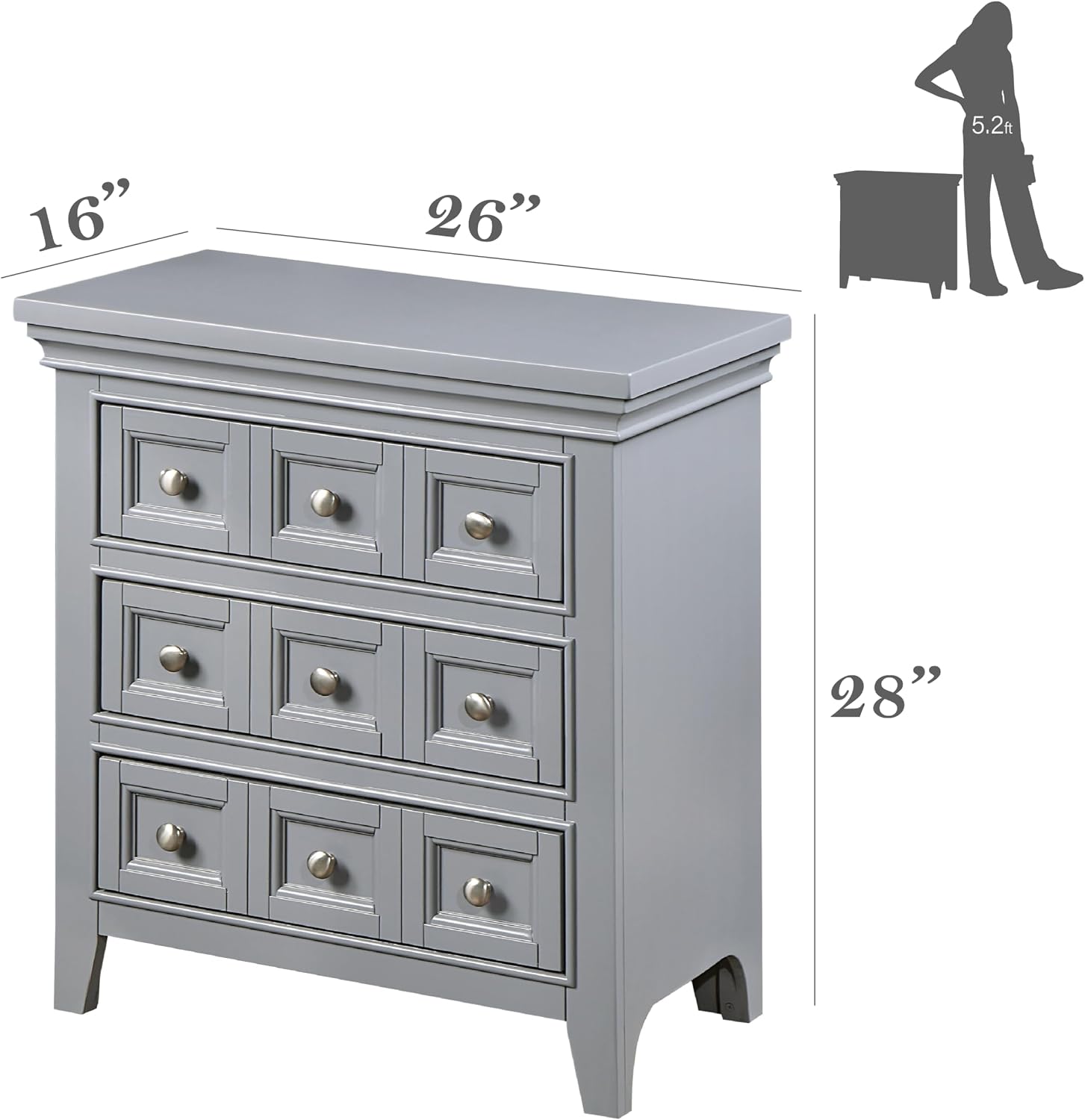Furniture of America Zinnia Transitional Storage Wood 3-Piece Bedroom Set, Bed and 2 Nightstands, No Box Spring Required, Full-Size, Gray