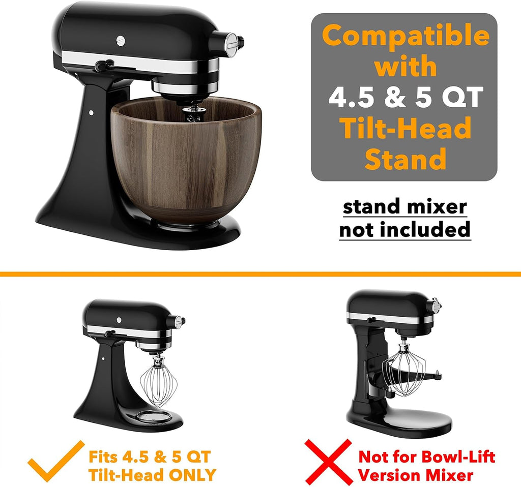 SpaceAid Wooden Bowl for Mixer - Kitchen Space Aid Acacia Wood Mixing Bowls Holder for Stand Mixer, Compatible with 4.5 & 5 QT Tilt-Head Models Kitchen, Light Wood