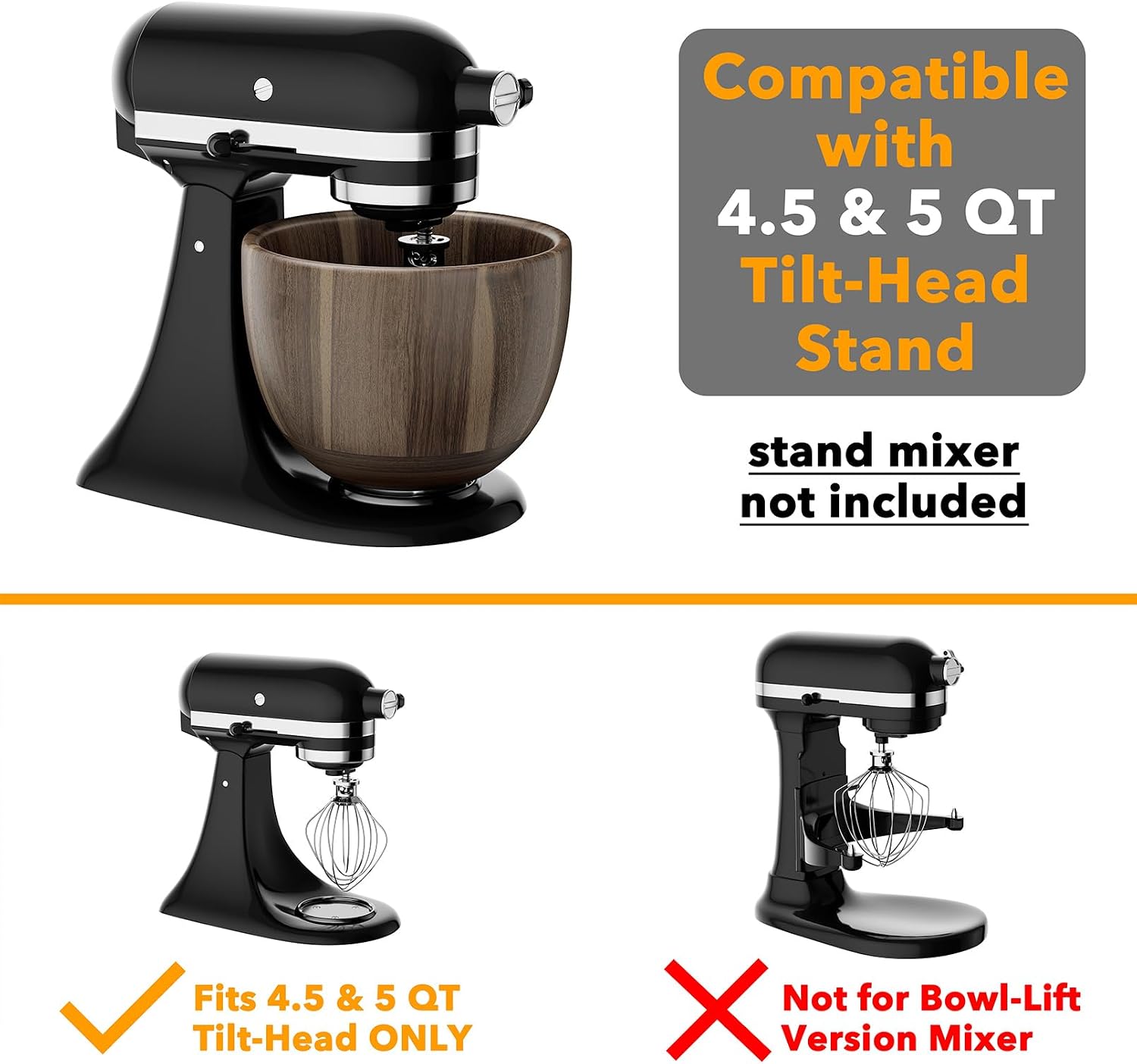 SpaceAid Wooden Bowl for Mixer - Kitchen Space Aid Acacia Wood Mixing Bowls Holder for Stand Mixer, Compatible with 4.5 & 5 QT Tilt-Head Models Kitchen, Light Wood