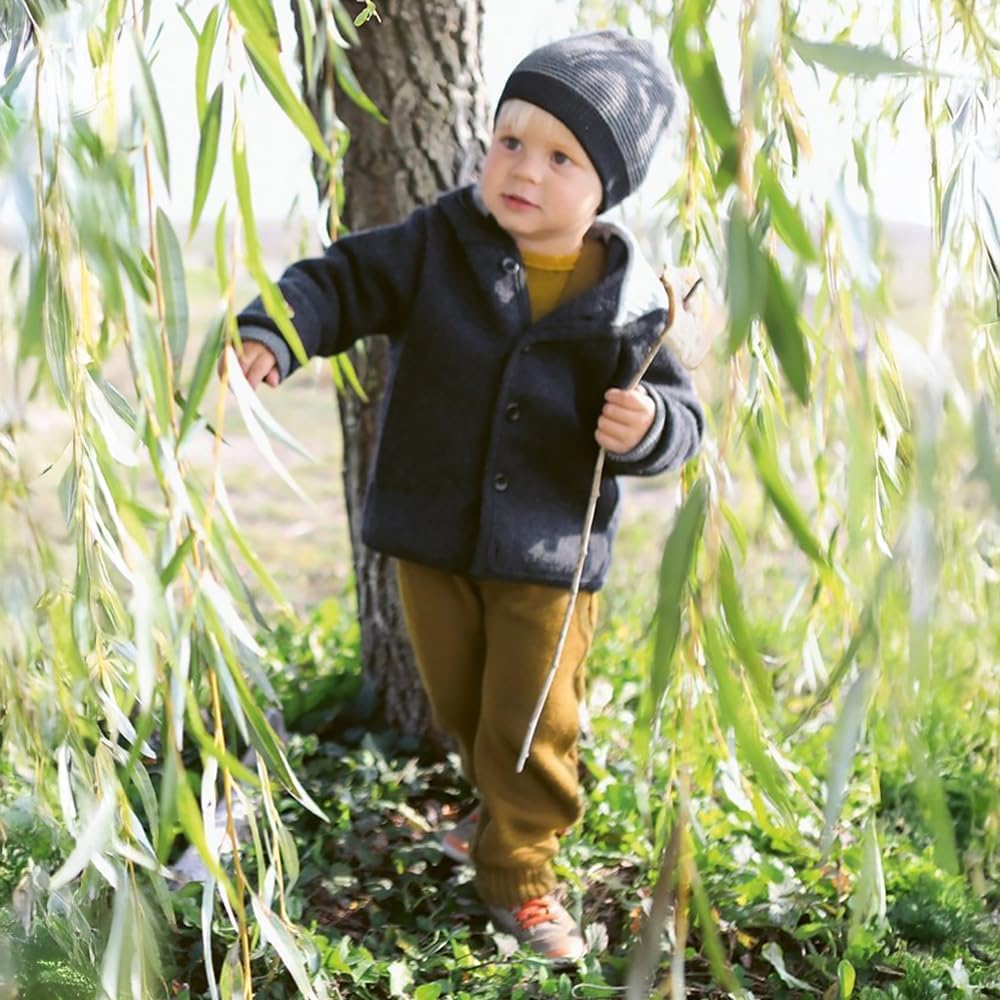 Ecoable Organic Boiled Merino Wool Jacket Kids, Hooded Coat Boys Girls, Made in Germany