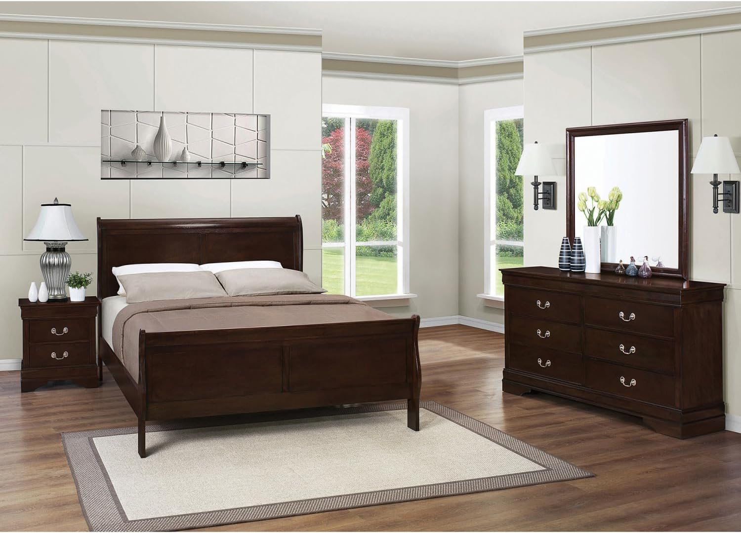 Bruno Cappuccino 4-Piece Full Bedroom Set - Wood Cappuccino - Traditional Silhouette with Elegant Finish - Bedroom Decor