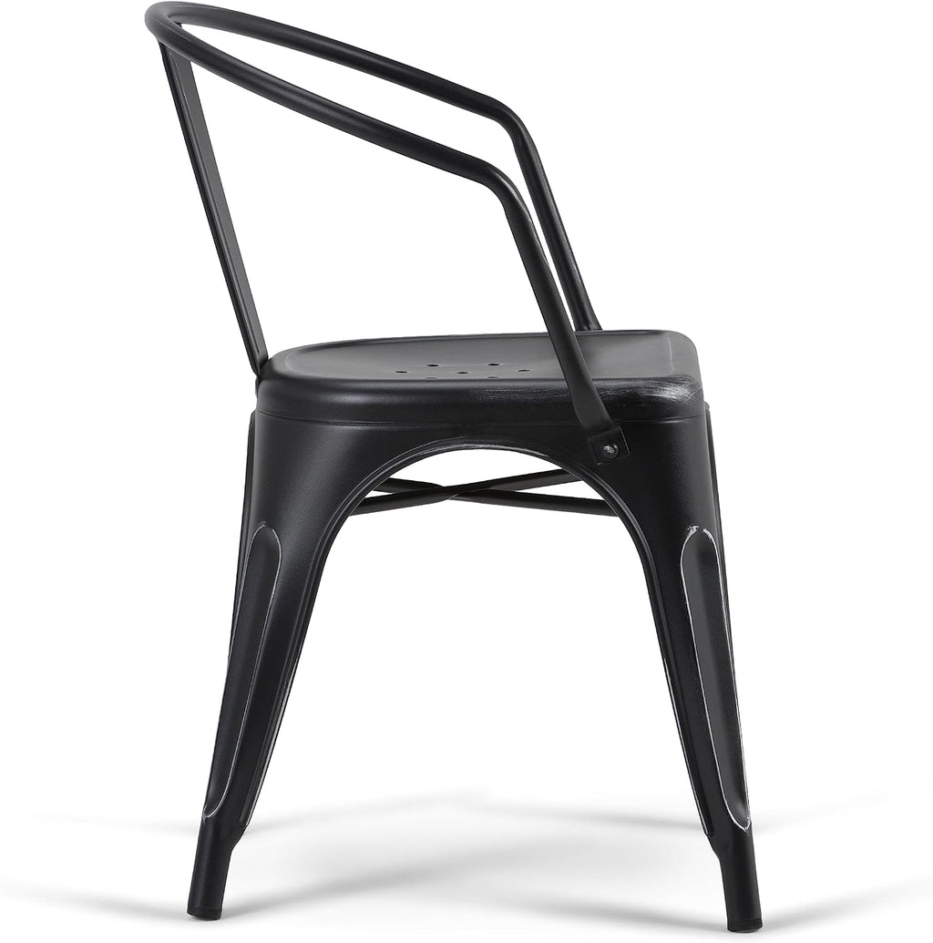 SIMPLIHOME Larkin Dining Arm Chair Set in Distressed Black, Silver, 20.1'W x 20.1'D x 28.2'H, Industrial Metal Chairs for Dining Room, Kitchen (Set of 2)