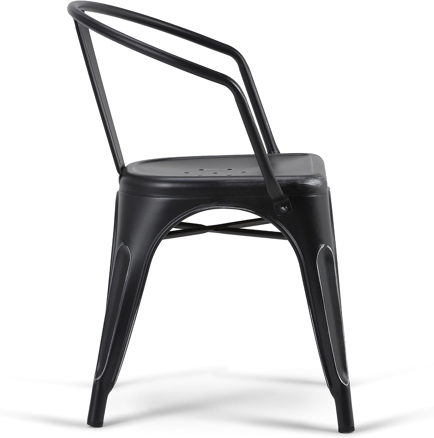 SIMPLIHOME Larkin Dining Arm Chair Set in Distressed Black, Silver, 20.1'W x 20.1'D x 28.2'H, Industrial Metal Chairs for Dining Room, Kitchen (Set of 2)