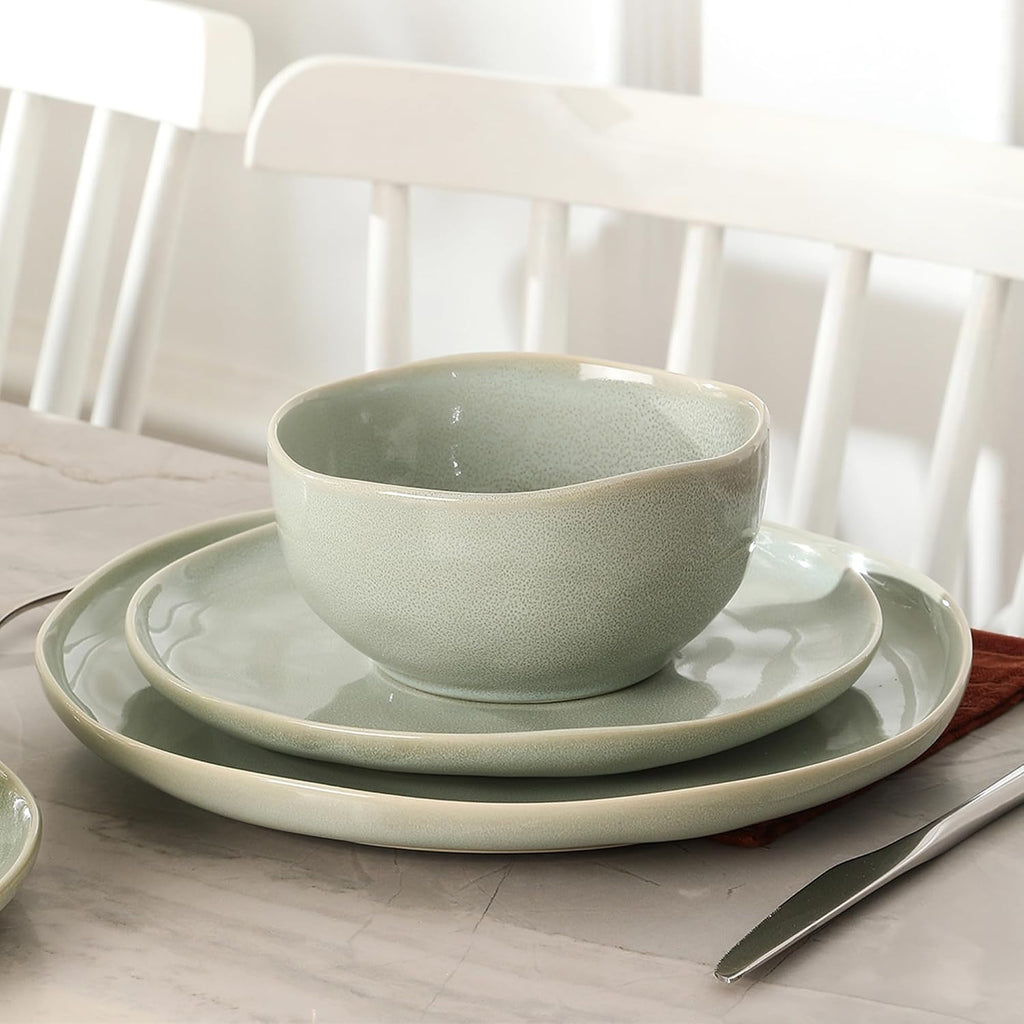 Stone Lain Mirella 4-Piece Bowl Set Stoneware, Dishwasher and Microwave Safe Cereal Bowls, Light Green