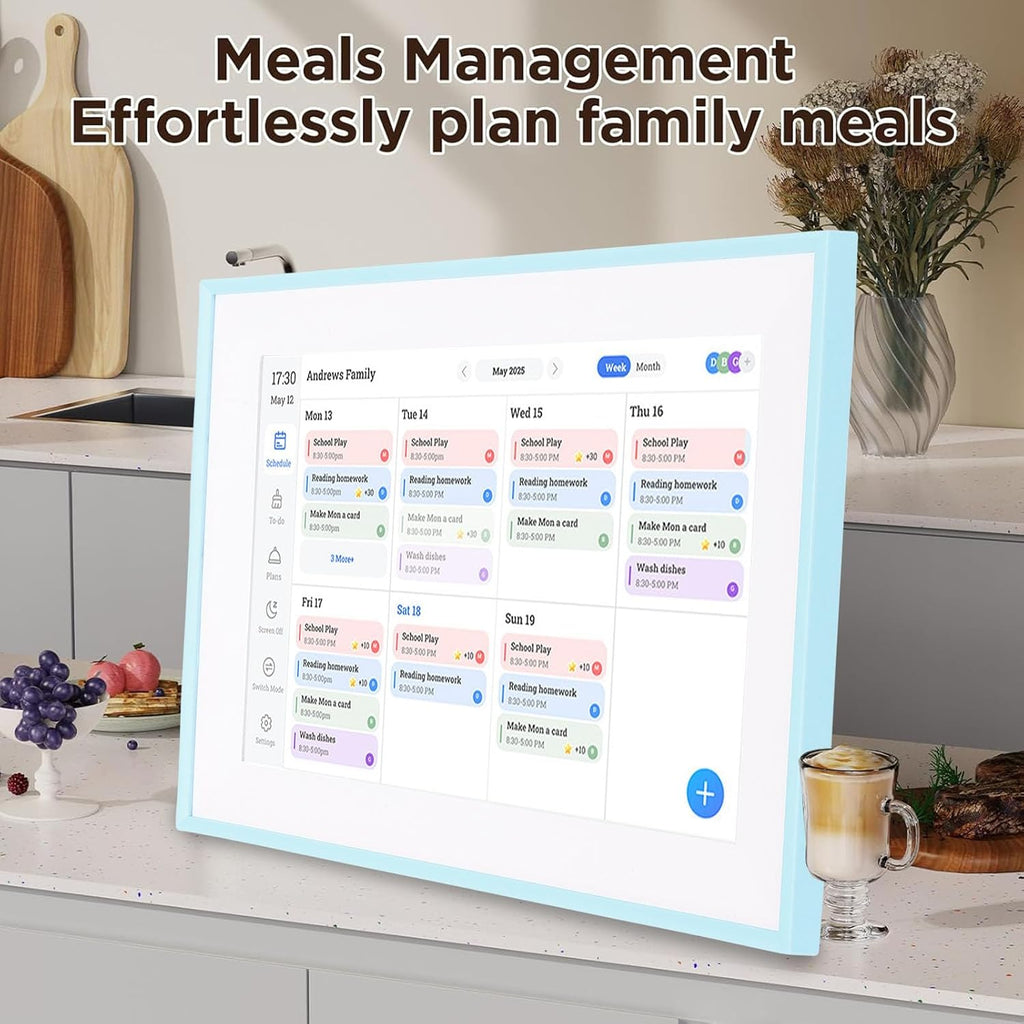 GOWENIC 10.1 Inch Smart WiFi Digital Calendar, Touchscreen Interactive Family Planner Display for Seamless Scheduling, with Digital Frame Mode, Blue