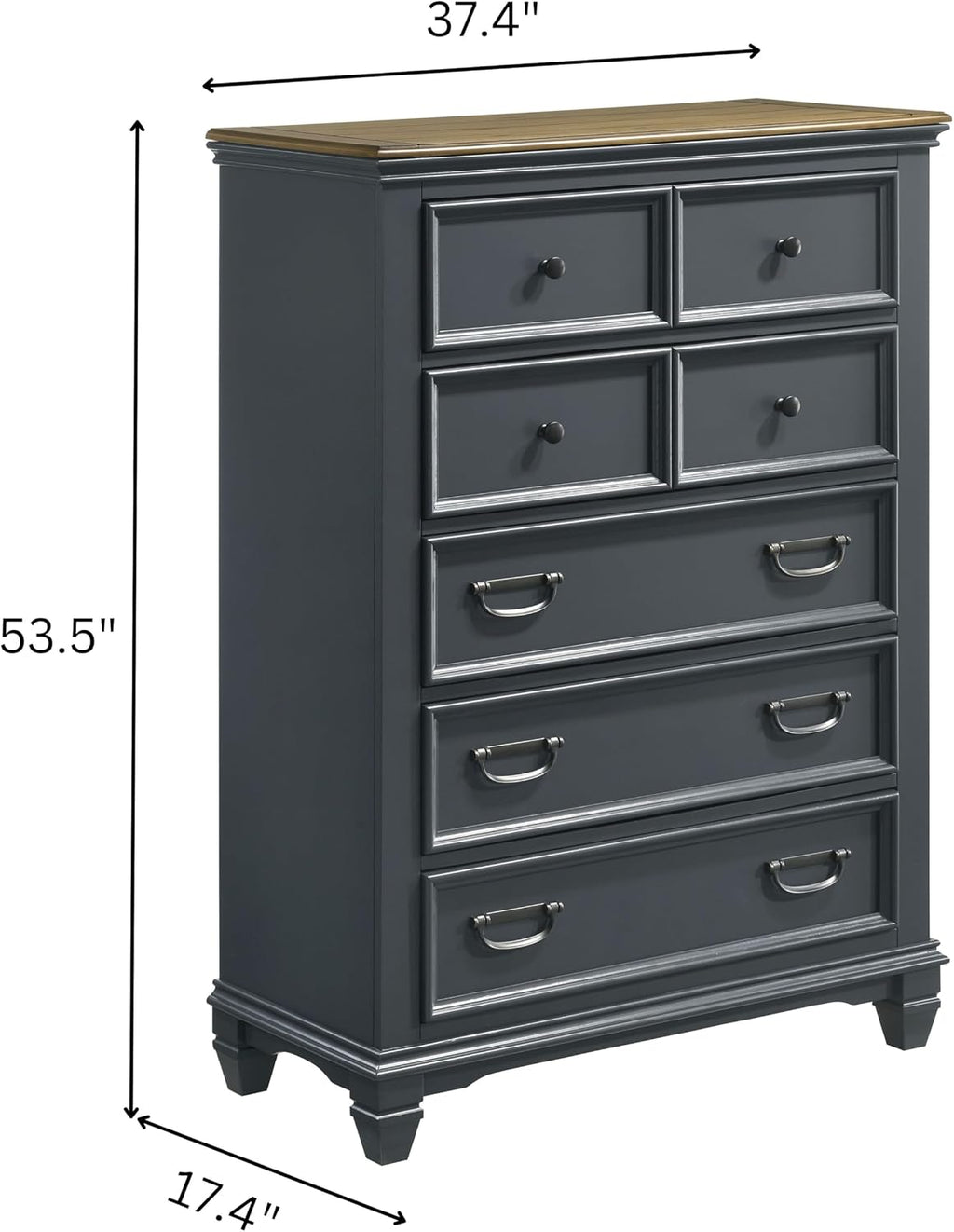 Roundhill Furniture Riverton Wood 5-Drawer Chest, Slate Blue