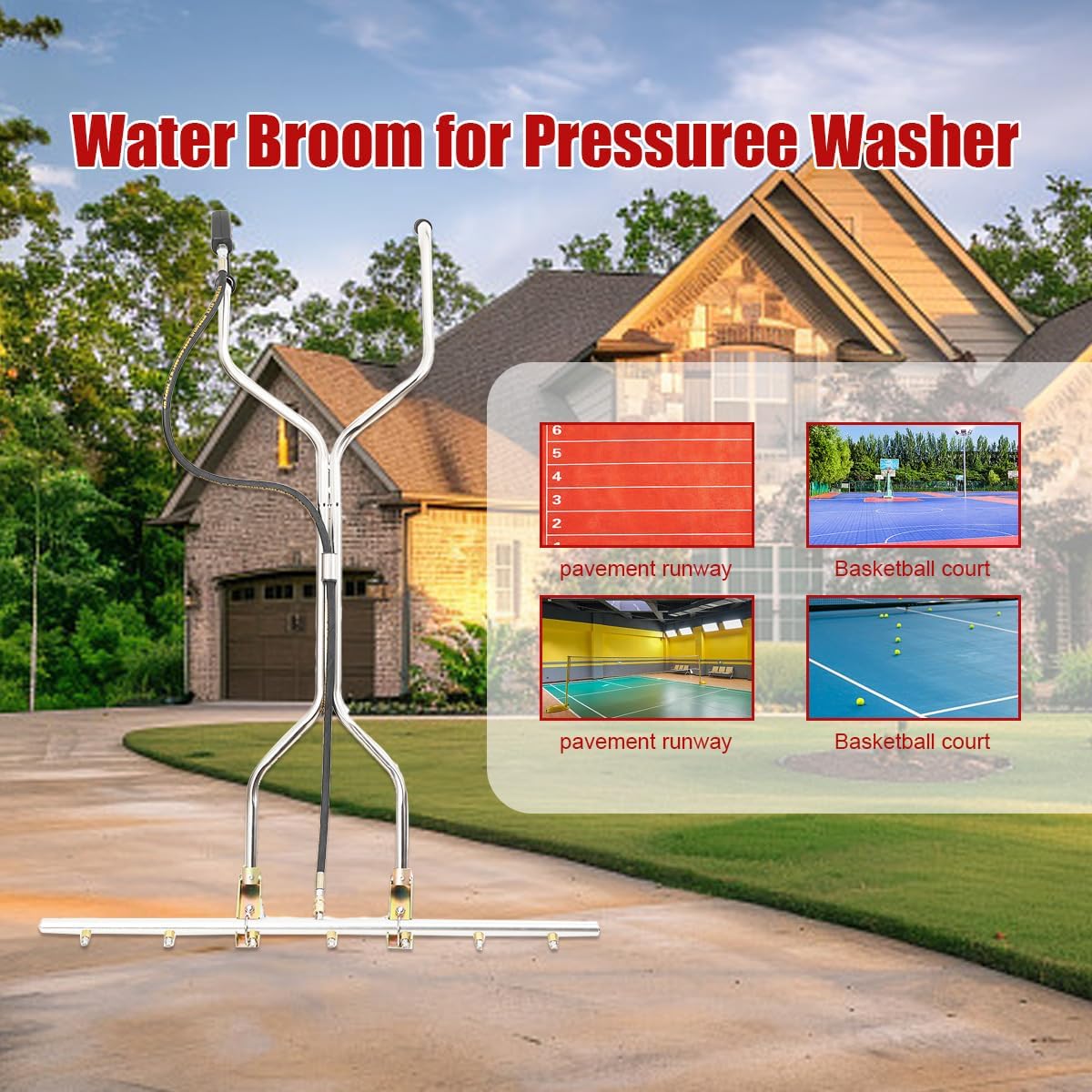 5000 PSI Heavy Duty Water Broom Surface Cleaner 7 Nozzle Pressure Washer Attachment with 3/8 Quick Connect, Adjustable Handle & Wheels for Hot/Cold Water (Commercial & Home Use)