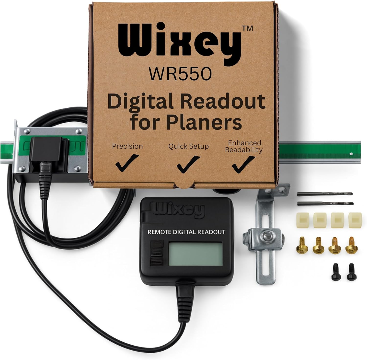 WR550 Wixey Digital Readout with Remote LCD Display - Precision Thickness 12'' Height Measuring Calipers for Planer, Drum Sander, & Wide Belt Sander - 0.002' Accurate Digital Callipers for Measuring