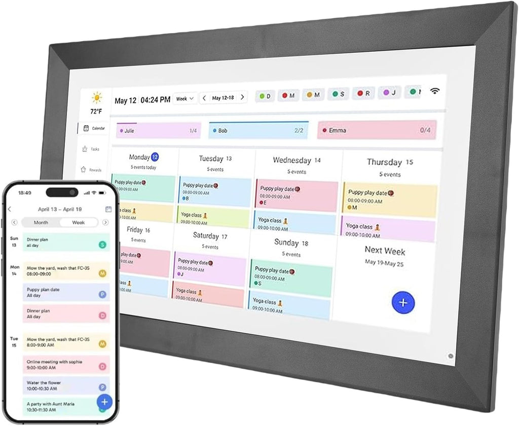 Jiawu 15.6 Inch Smart Digital Calendar, Electronic Chore Chart Wall Planner with 1920x1080P IPS Touchscreen, Weekly Monthly Family Organizer for Wall or Desk (US)