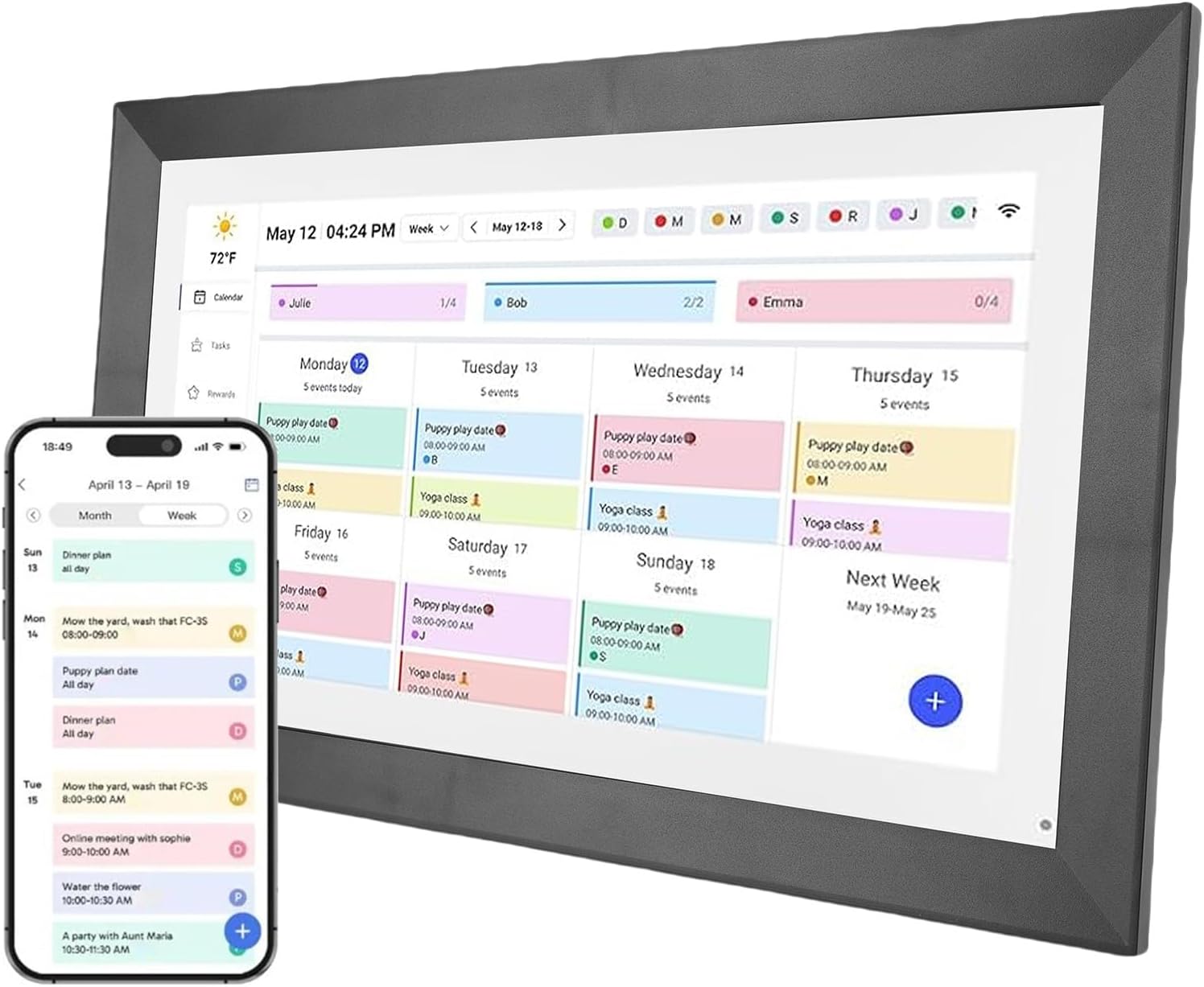 Jiawu 15.6 Inch Smart Digital Calendar, Electronic Chore Chart Wall Planner with 1920x1080P IPS Touchscreen, Weekly Monthly Family Organizer for Wall or Desk (US)