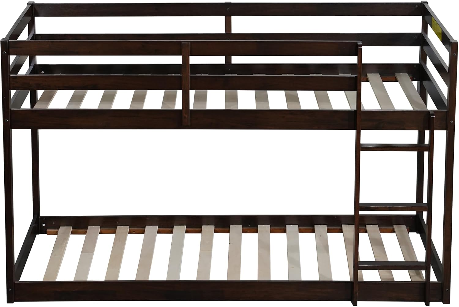 Ball & Cast Solid Rubber Wooden Twin Over Twin Bunk Bed with Ladder and Full Length Guardrail,Low Bunkbed w/Slat Support,Bedroom Furniture for Girls Boys,Espresso