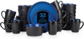Stone Lain Albie Stoneware 32-Piece Modern Dinnerware Set, Kitchen Plates and Bowls Sets, Service for 8, Blue and Black, Microwave & Dishwasher Safe