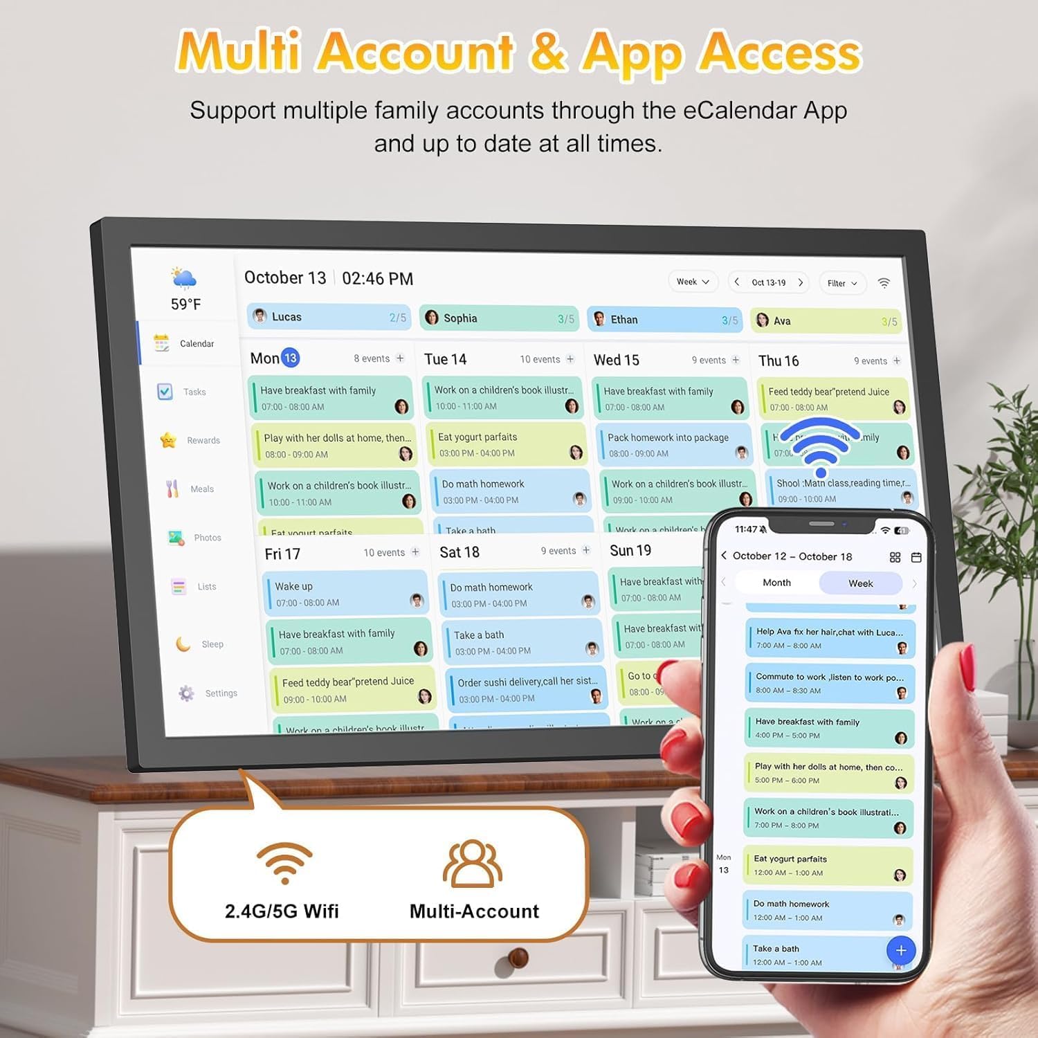 24' Digital Calendar Chore-Chart for-Family-Schedule - Interactive Touchscreen Display Electronic Calendar, Star Reward, Sync Online iCloud Outlook Calendar Via App, Wall Mount, Gift for Mother Father