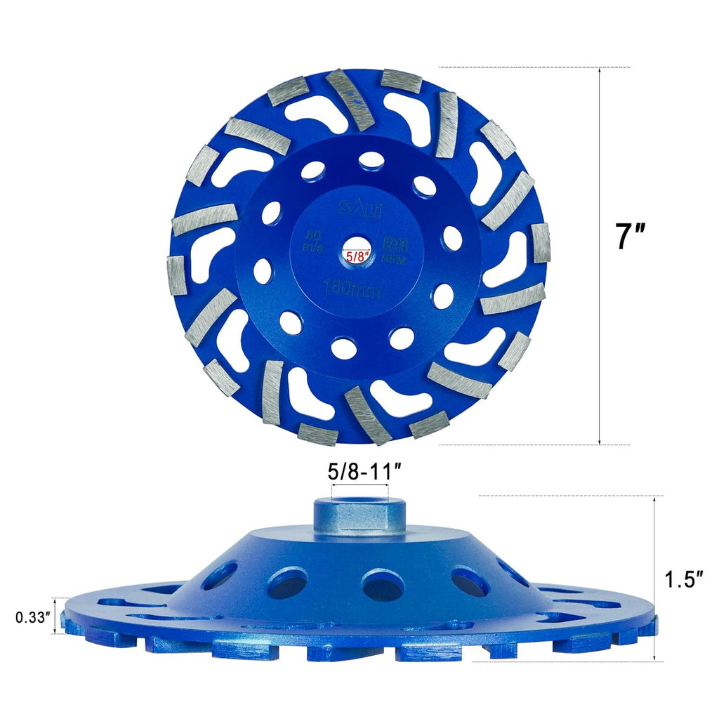 SALI 5PCS 7 Inch Concrete Grinding Wheels 20 Turbo Diamond Segments 5/8-11 Arbor Diamond Grinding Wheel Fit for Paint, Epoxy, Mastic Coating Removal with CDB. New Technology