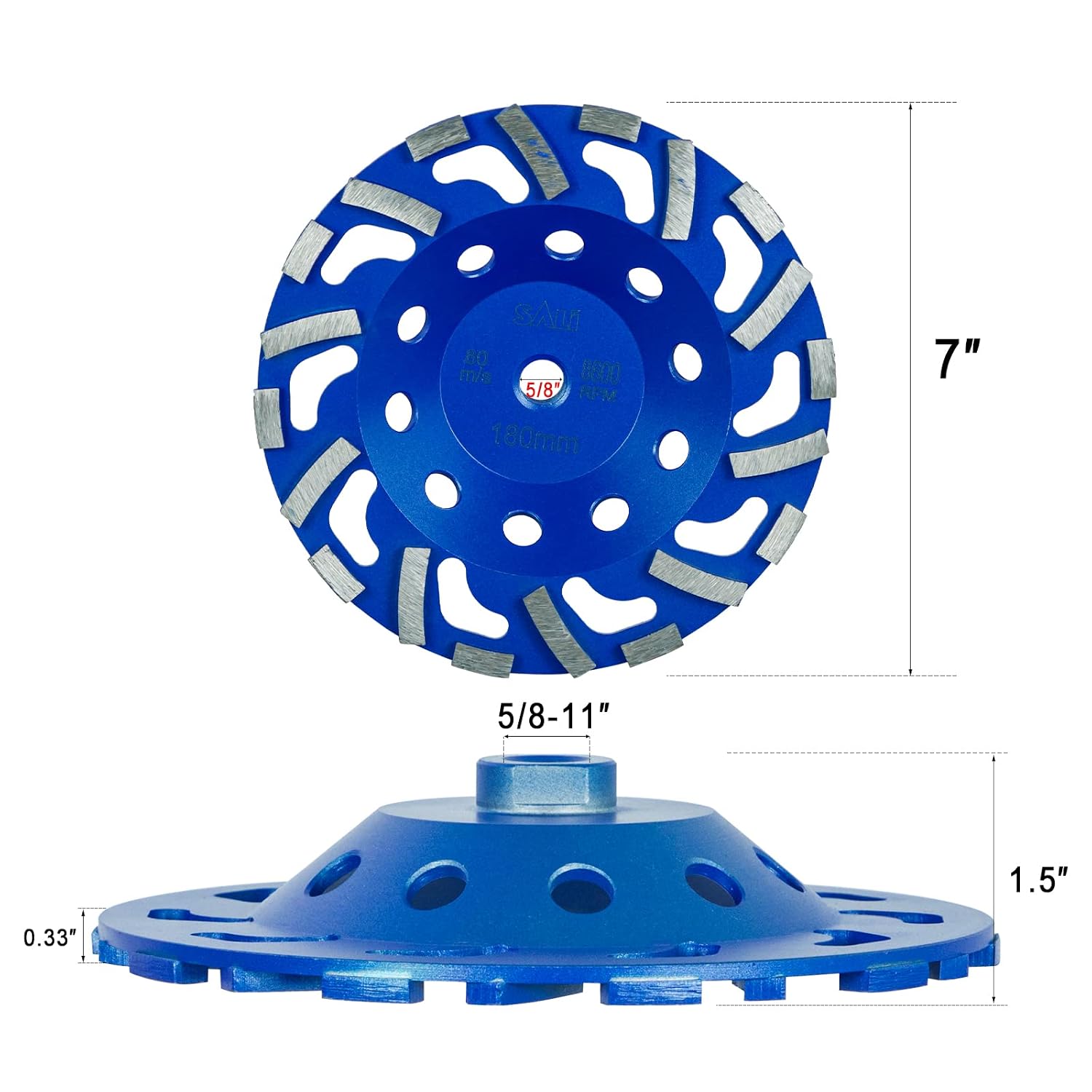 SALI 5PCS 7 Inch Concrete Grinding Wheels 20 Turbo Diamond Segments 5/8-11 Arbor Diamond Grinding Wheel Fit for Paint, Epoxy, Mastic Coating Removal with CDB. New Technology