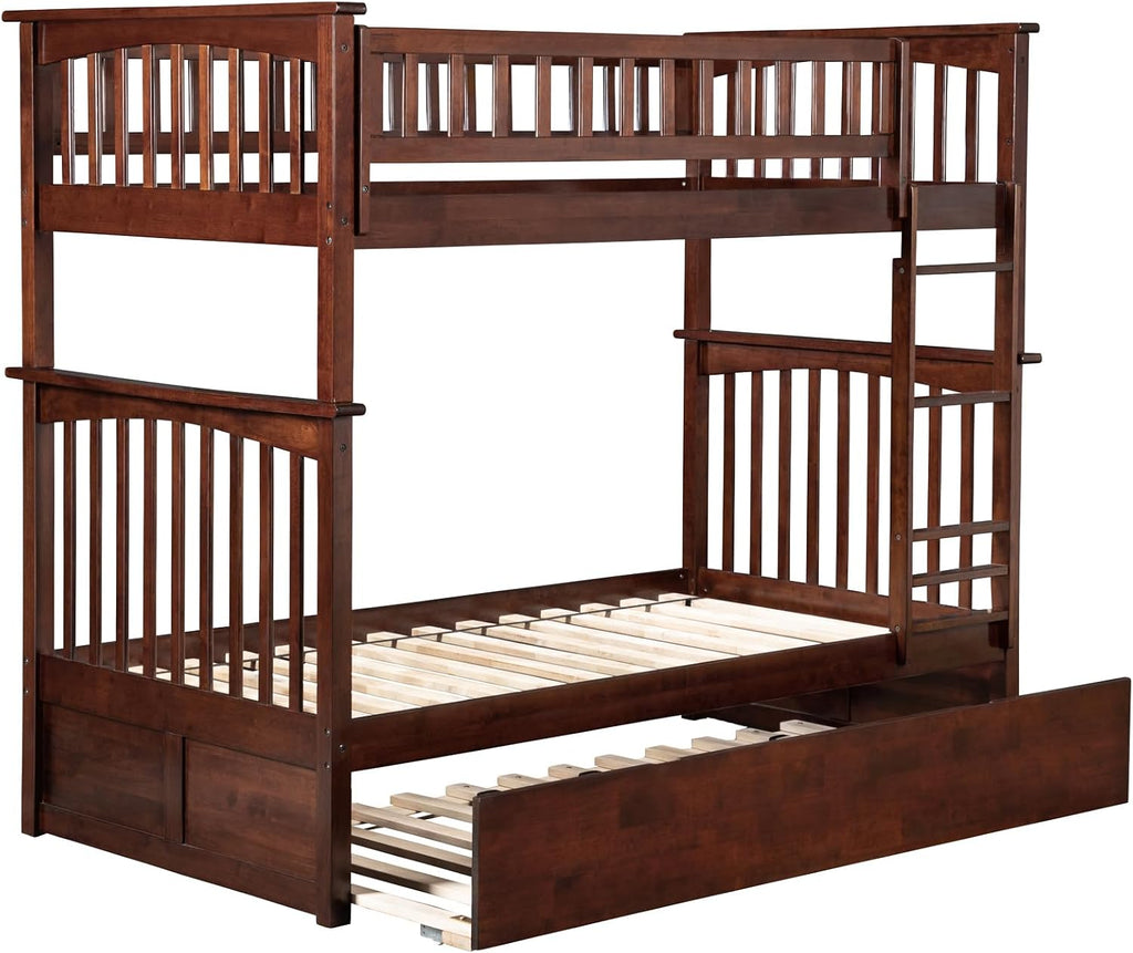 AFI, Columbia Ladder Bunk Bed Twin Over Twin with Twin Trundle, Walnut