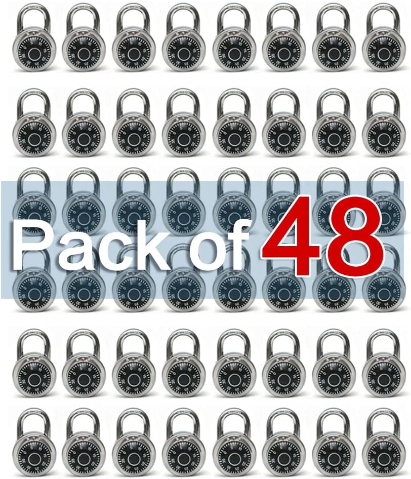 LanuBe Lock Standard Dial Combination Lock, 2 in. Wide, with Different Combinations, Black Turnplate, Pack of 48; Lock for School, Employee, Gym & Sports Locker, Case, Toolbox, Fence and so on