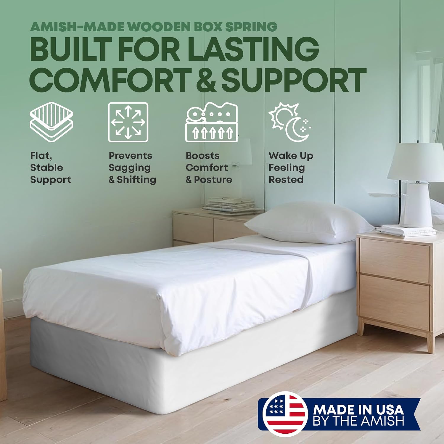 Greaton, 10' Twin XL Box Spring for Twin XL Size Bed – Amish-Made in the USA – Solid Wood Mattress Foundation with Stable & Quiet Support – Flat-Packed & Easy Assembly – White