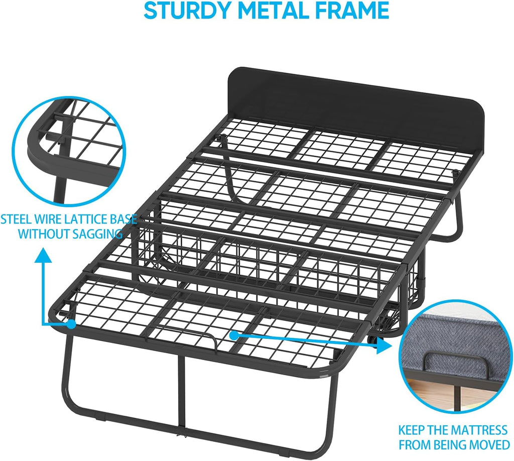 PUREMIND Folding Bed with 5'' Mattress for Adults, Rollaway Sofa for Adults with Basket Dustproof Bag & Head Baffle, Upgrade Single Portable Foldable Bed with Metal Frame & Swivel Wheels