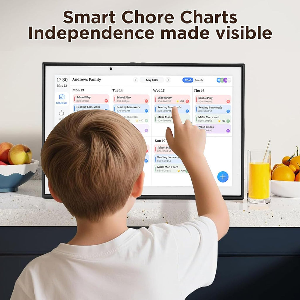 Zunate 10.1 Inch Smart Digital Calendar with IPS Touch Screen, WiFi Sync Family Planner Chore Chart Meal Scheduler Star Points System Photo Frame for Home Organization (White)