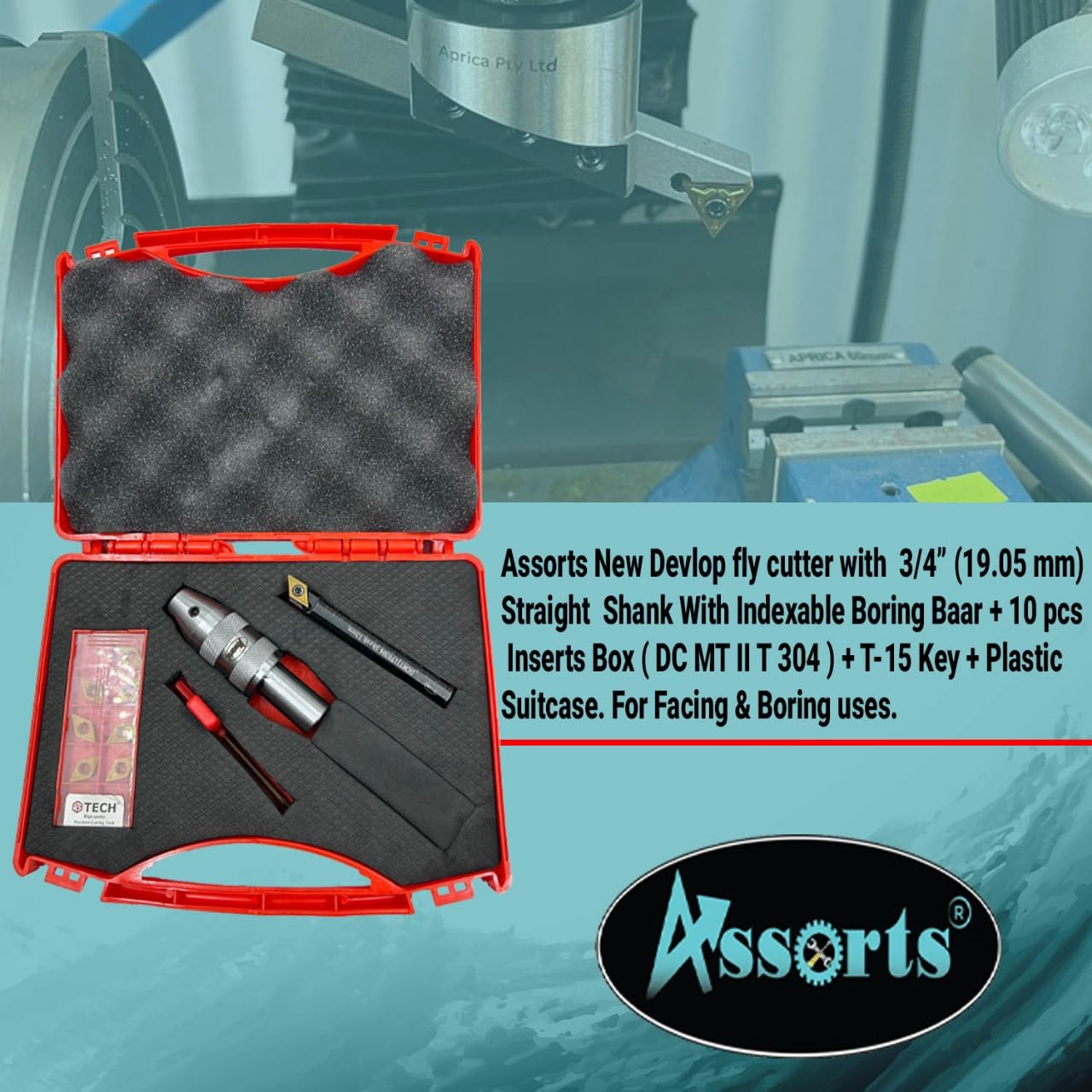 Fly Cutter with 3/4' (19.05 mm) Straight Shank & Indexable Boring Bar – Includes 10 PCS DCMT 11T304 Inserts & Plastic Case | Ideal for Facing & Boring | Watch Video for Details