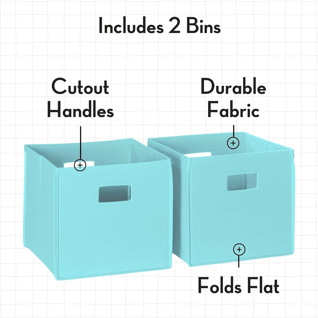 RiverRidge Kids Bookshelf with Veggie Storage Bin and 2 Open Shelves and 2 Aqua Fabric Bins - Kids Storage Organizer, Toy Shelf & Book Shelf