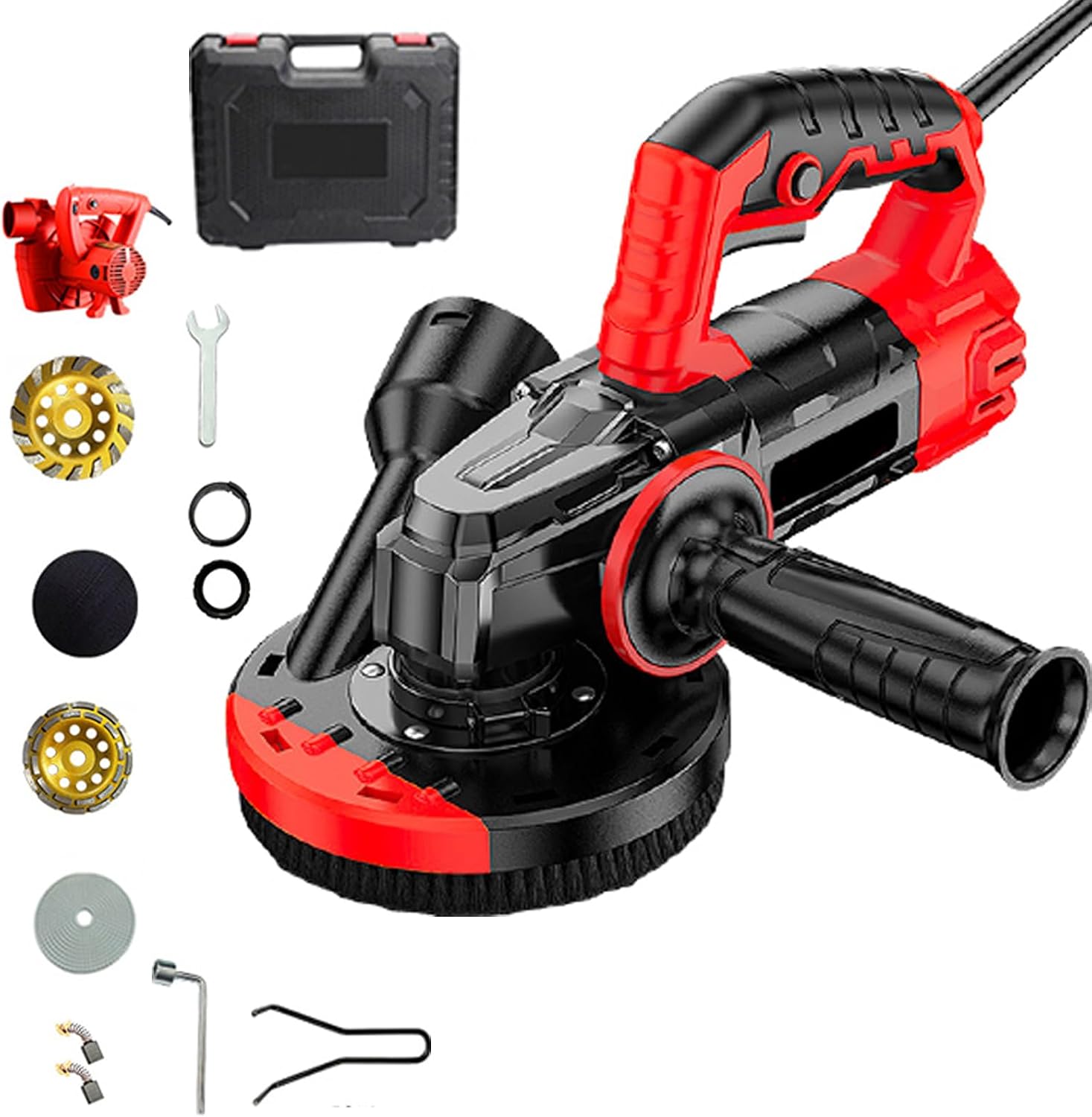 Concrete Grinder, 115mm Concrete Surface Planer, Handheld Floor Polisher, with Dust Extraction Shroud, 1200W 9000RPM Angle Grinder Kit with Dust Shroud, Auxiliary Handle, Carrying Box
