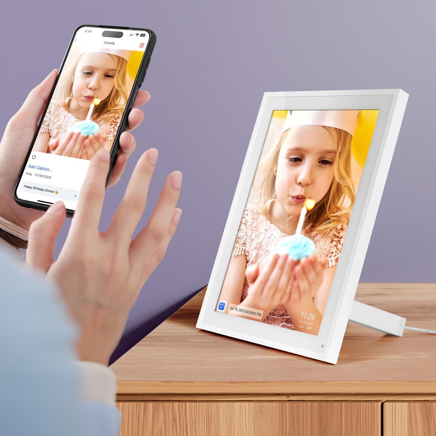 Aluratek AWFC10F - 10' Smart WiFi Digital Calendar, Photo Frame w/32GB Built-in Memory