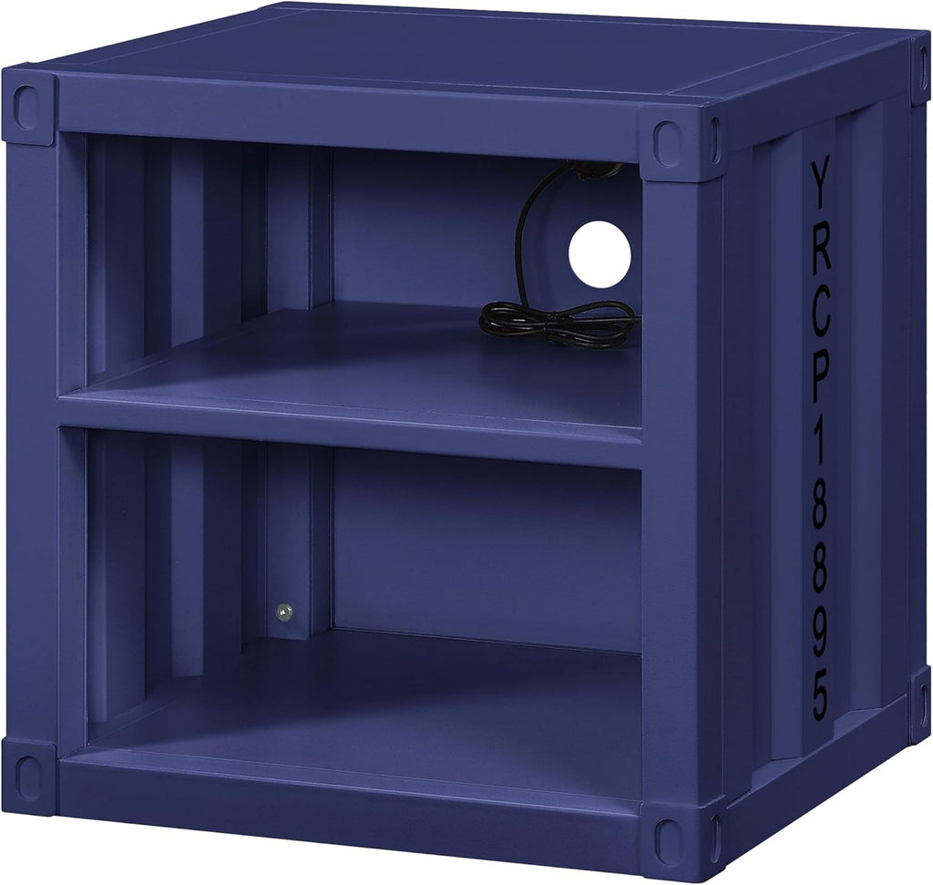 Benjara Dua Recessed Panel Pattern 3 PC Full Bedroom Set - Blue Metal
