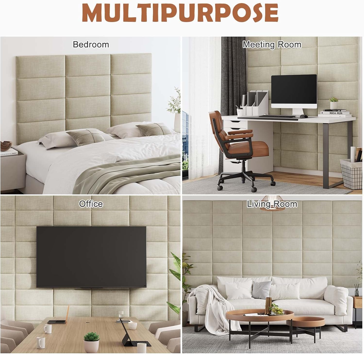 IFNOW Upholstered Wall Mounted Headboard, 3D Soundproof Wall Panels Peel and Stick, Reusable and Removable Tufted Bed Headboard in Beige (12 Panels, 10' x 24')