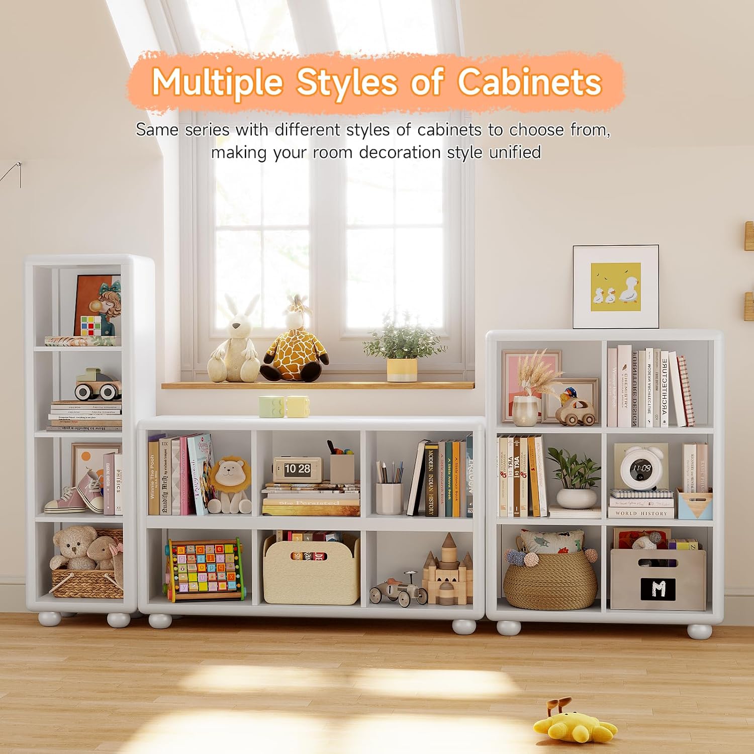 Kids Bookshelf, Large Wooden Bookcase with 6 Cube Storage, Girl Toy Storage Organizer Cabinet with Child Safe Paint&Thick Board, Boy Tall Book Shelves Nook for Office Playroom Living Room(White)
