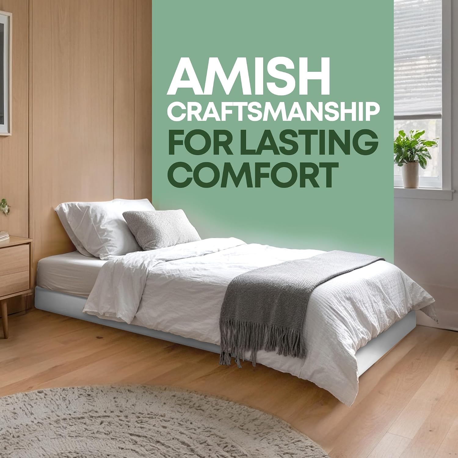 Greaton, 4.5' Twin Box Spring Only for Twin Size Bed – Amish-Made in the USA – Solid Wood Mattress Foundation with Stable & Quiet Support – Flat-Packed & Easy Assembly – White