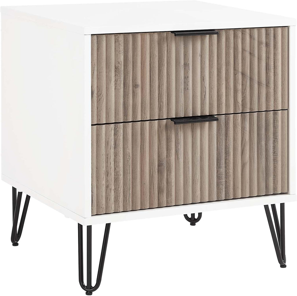 Manhattan Comfort Dumbo 3-Piece Modern Dresser Drawer and Nightstand Set, Tall and Standard - Vertical Ribbed Design - No Tool Assembly Storage for Bedroom & Living Room, White/Grey