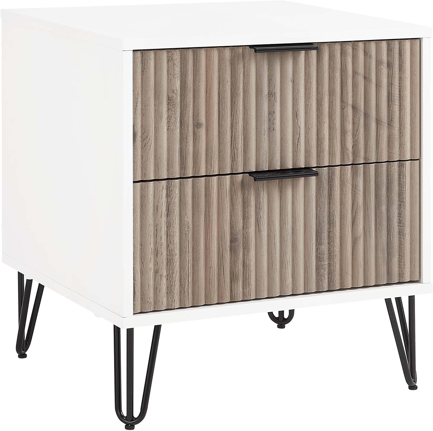 Manhattan Comfort Dumbo 3-Piece Modern Dresser Drawer and Nightstand Set, Tall and Standard - Vertical Ribbed Design - No Tool Assembly Storage for Bedroom & Living Room, White/Grey